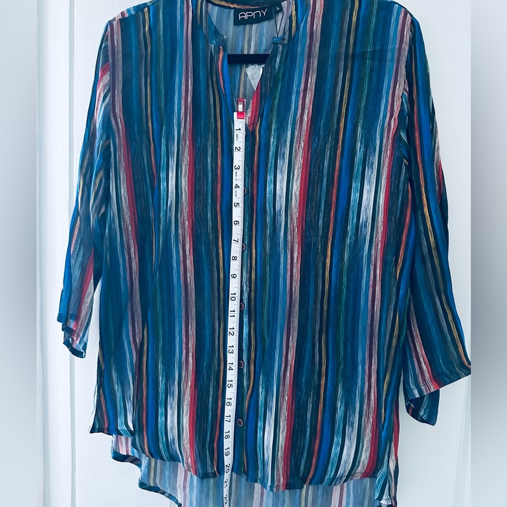 APNY Vertical Stripe Blouse with Buttons / Large / Blue - Picture 7 of 8